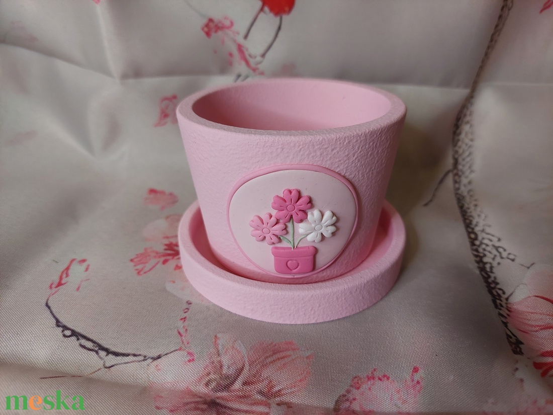 Kerámia mini kaspó gyurma díszítéssel  - otthon & életmód - virágdekoráció - virágtartó - kaspó - Meska.hu