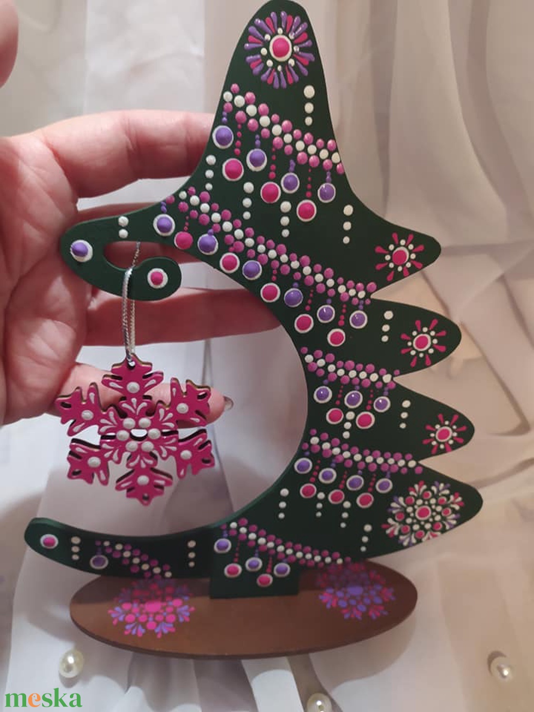 Karácsonyfa asztali dísz-lila, magenta - karácsony - adventi díszek - adventi asztaldísz - Meska.hu