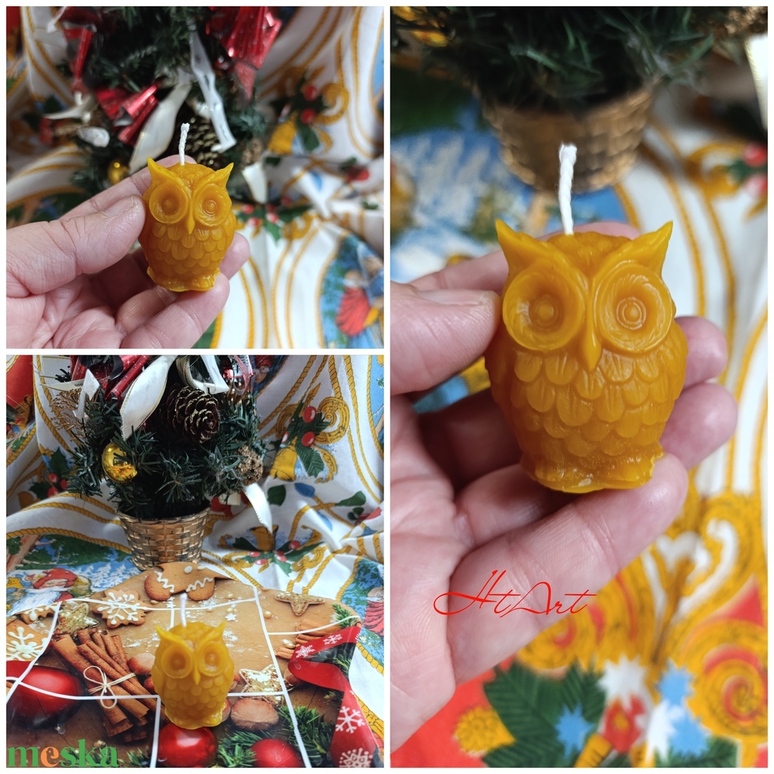Bagoly méhviasz gyertya  - karácsony - karácsonyi lakásdekoráció - karácsonyi illatgyertya, mécses - Meska.hu