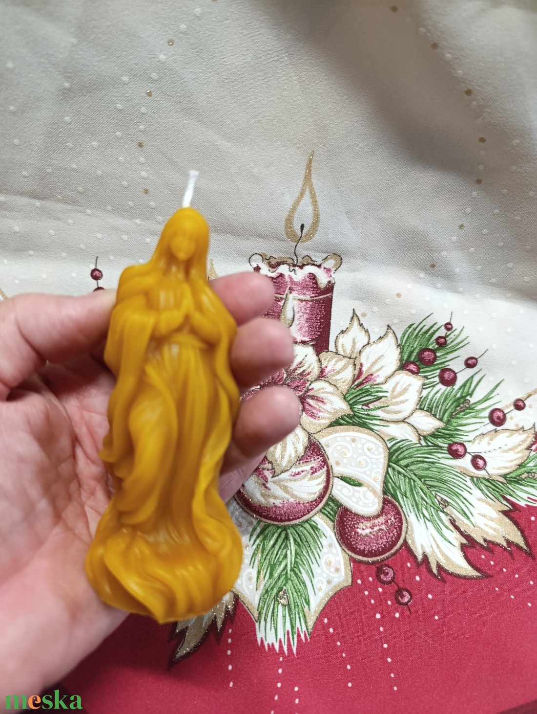Imádkozó Mária méhviasz gyertya - karácsony - karácsonyi lakásdekoráció - karácsonyi illatgyertya, mécses - Meska.hu