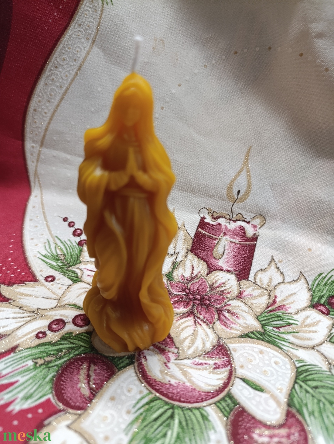 Imádkozó Mária méhviasz gyertya - karácsony - karácsonyi lakásdekoráció - karácsonyi illatgyertya, mécses - Meska.hu