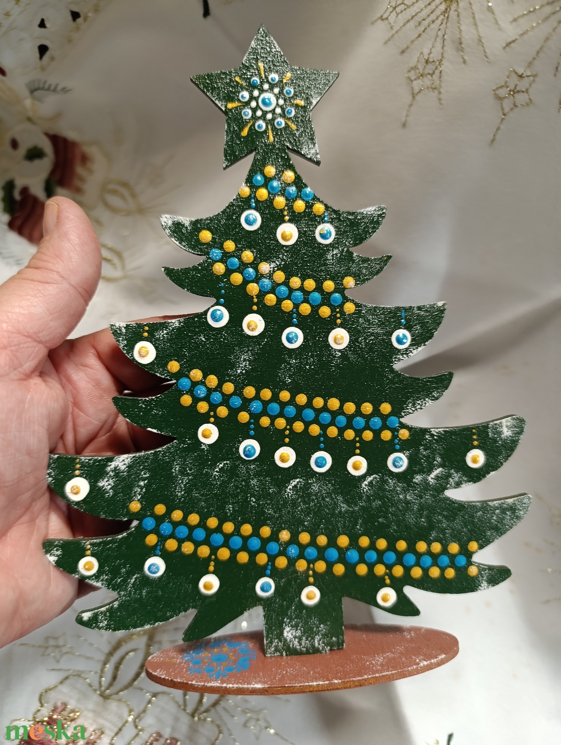 Karácsonyfa türkiz -arany - karácsony - adventi díszek - adventi asztaldísz - Meska.hu