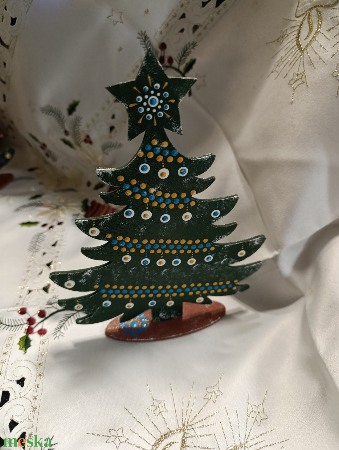 Karácsonyfa türkiz -arany - karácsony - adventi díszek - adventi asztaldísz - Meska.hu