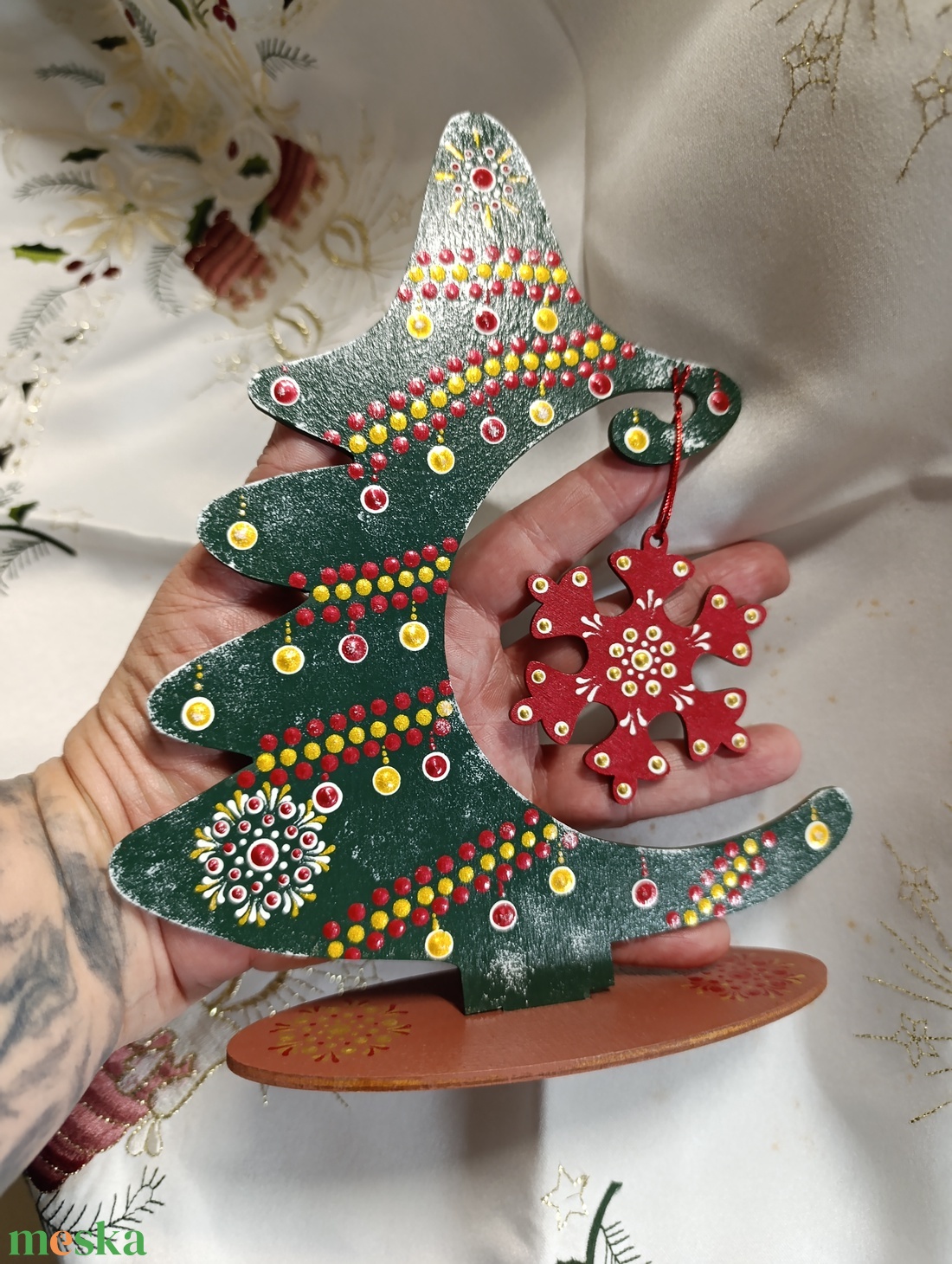 Karácsonyfa asztaldísz bordó -arany - karácsony - adventi díszek - adventi asztaldísz - Meska.hu