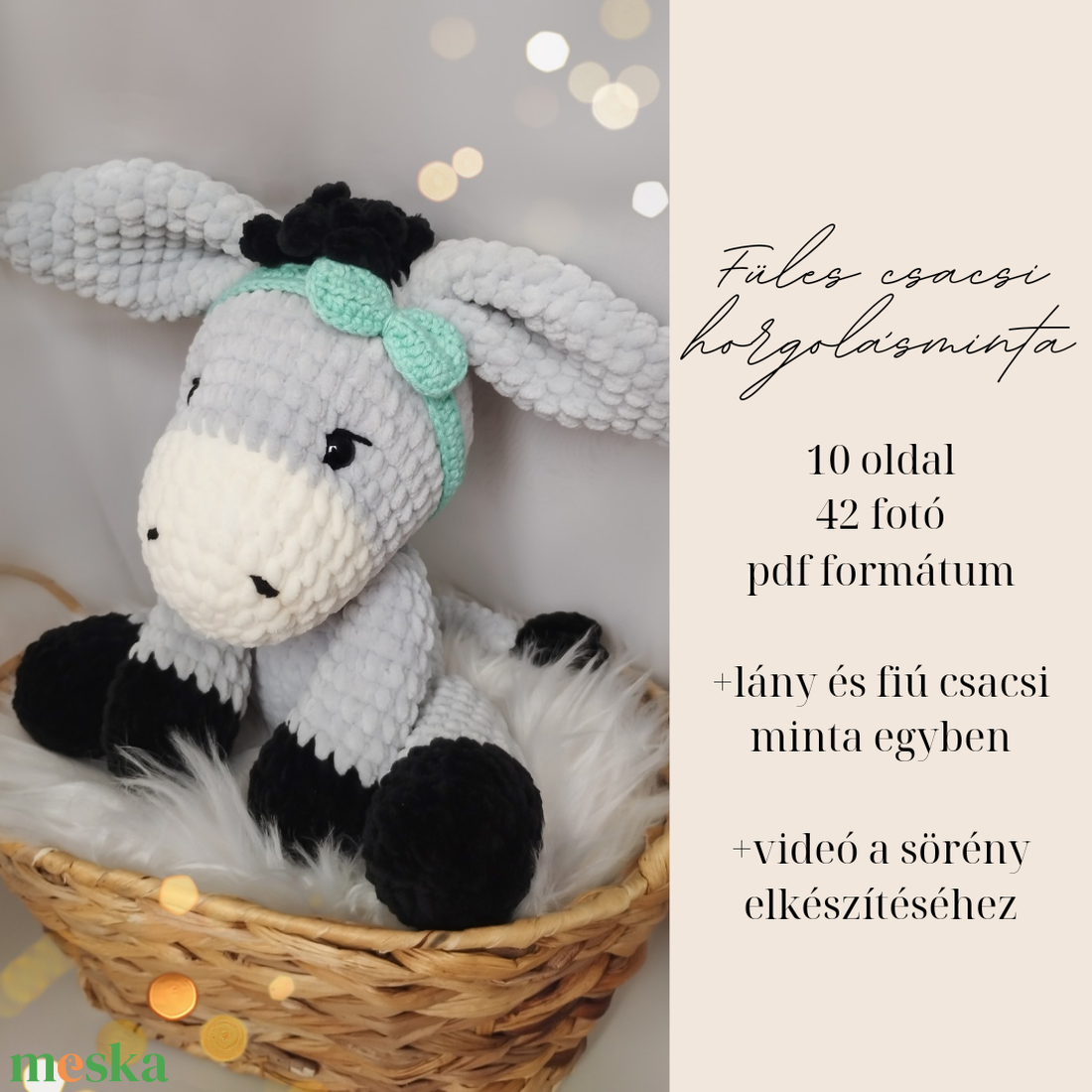 Füles plüss csacsi 2 az 1ben horgolásminta videóval amigurumi - diy (csináld magad) - szabásminta, útmutató - horgolási minta - Meska.hu Füles plüss csacsi 2 az 1ben horgolásminta videóval amigurumi - diy (csináld magad) - szabásminta, útmutató - horgolási minta - Meska.hu