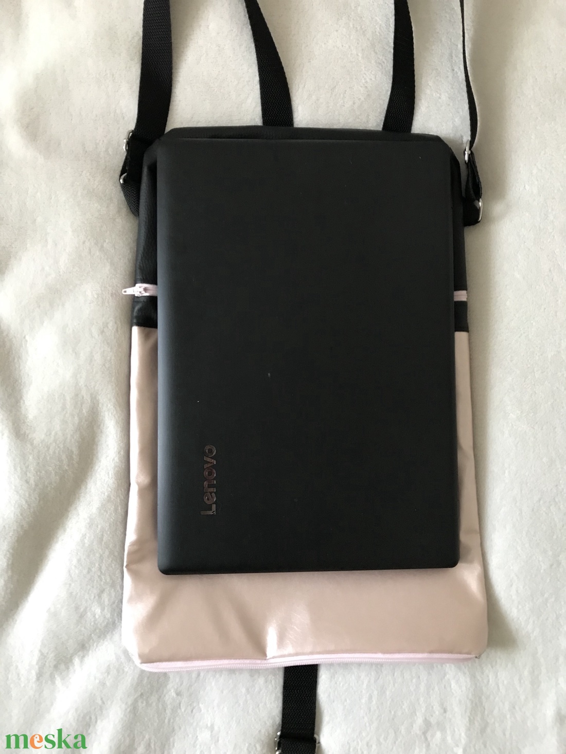  Okker-fekete roll top, elöl zsebes vízálló laptop táska, hátizsák, válltáska, kézitáska - táska & tok - laptoptáska, laptop hátizsák - Meska.hu
