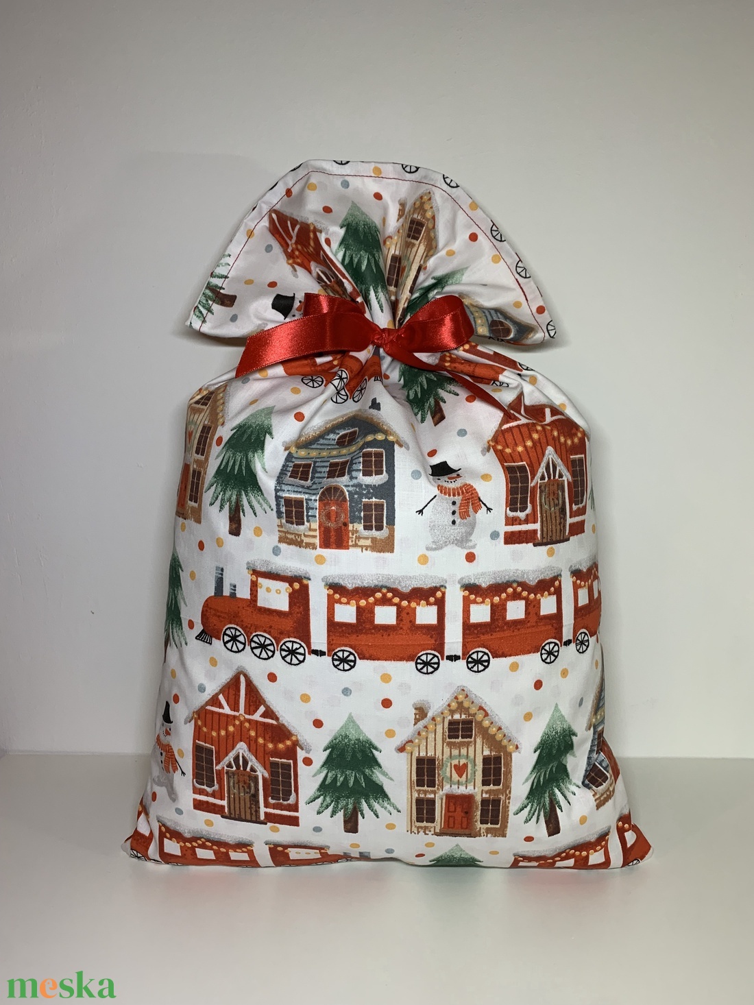 Készleten! Bélelt, karácsonyi gömb mintás ajándékátadó textil zsák - karácsony - karácsonyi ajándékozás - karácsonyi ajándékcsomagolás - Meska.hu