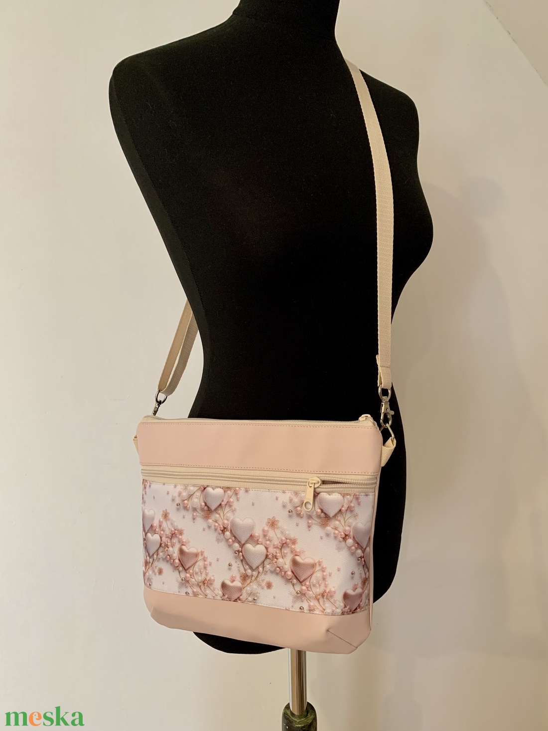  Crossbody Szépséges szív mintás, válltáska/keresztpántos táska/ oldaltáska, Rózsaszín-Párizs - táska & tok - kézitáska & válltáska - válltáska - Meska.hu