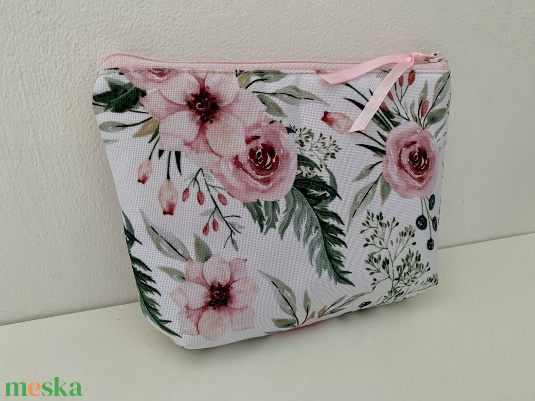  Púderrózsaszín rózsa mintás neszesszer, irattartó, pipere tároló, textil tároló - táska & tok - neszesszer - Meska.hu