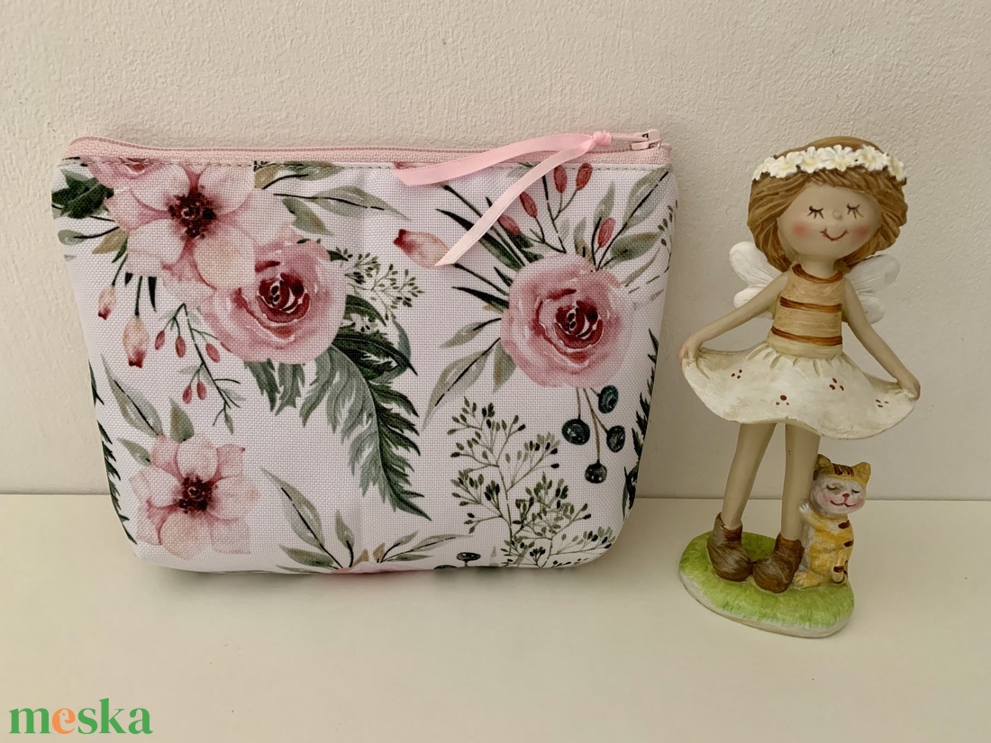  Púderrózsaszín rózsa mintás neszesszer, irattartó, pipere tároló, textil tároló - táska & tok - neszesszer - Meska.hu