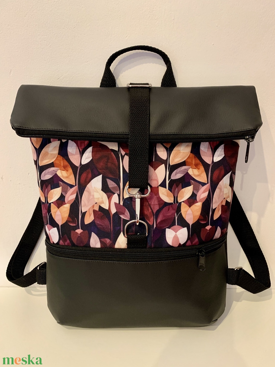 Rolltop Fekete-Bíbor lomb-Vízálló-Hátizsák-Hátitáska  - táska & tok - hátizsák - roll top hátizsák - Meska.hu