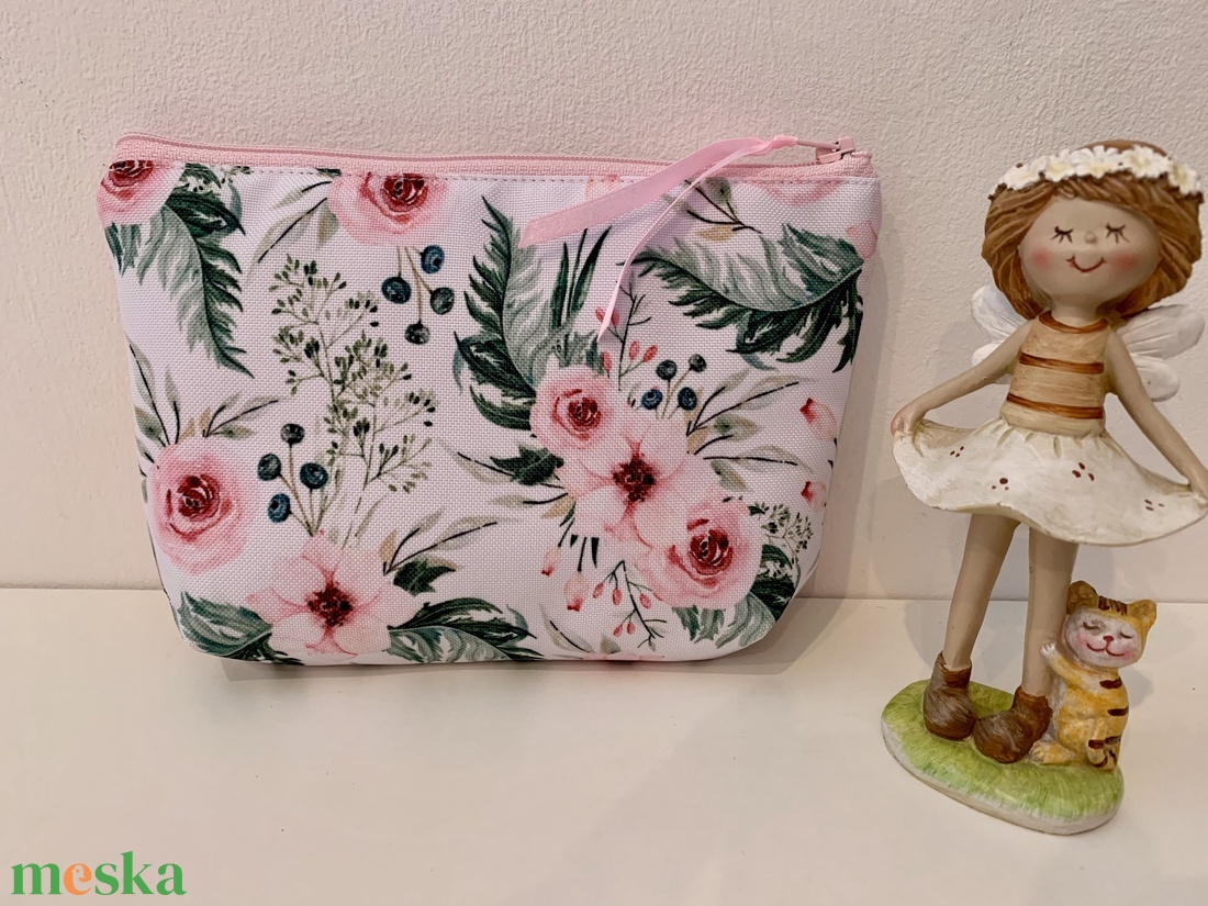  Púderrózsaszín rózsa mintás neszesszer, irattartó, pipere tároló, textil tároló - táska & tok - neszesszer - Meska.hu