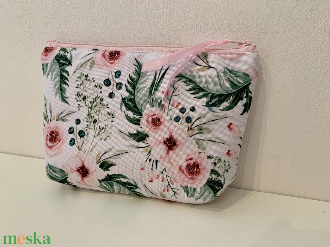  Púderrózsaszín rózsa mintás neszesszer, irattartó, pipere tároló, textil tároló - táska & tok - neszesszer - Meska.hu