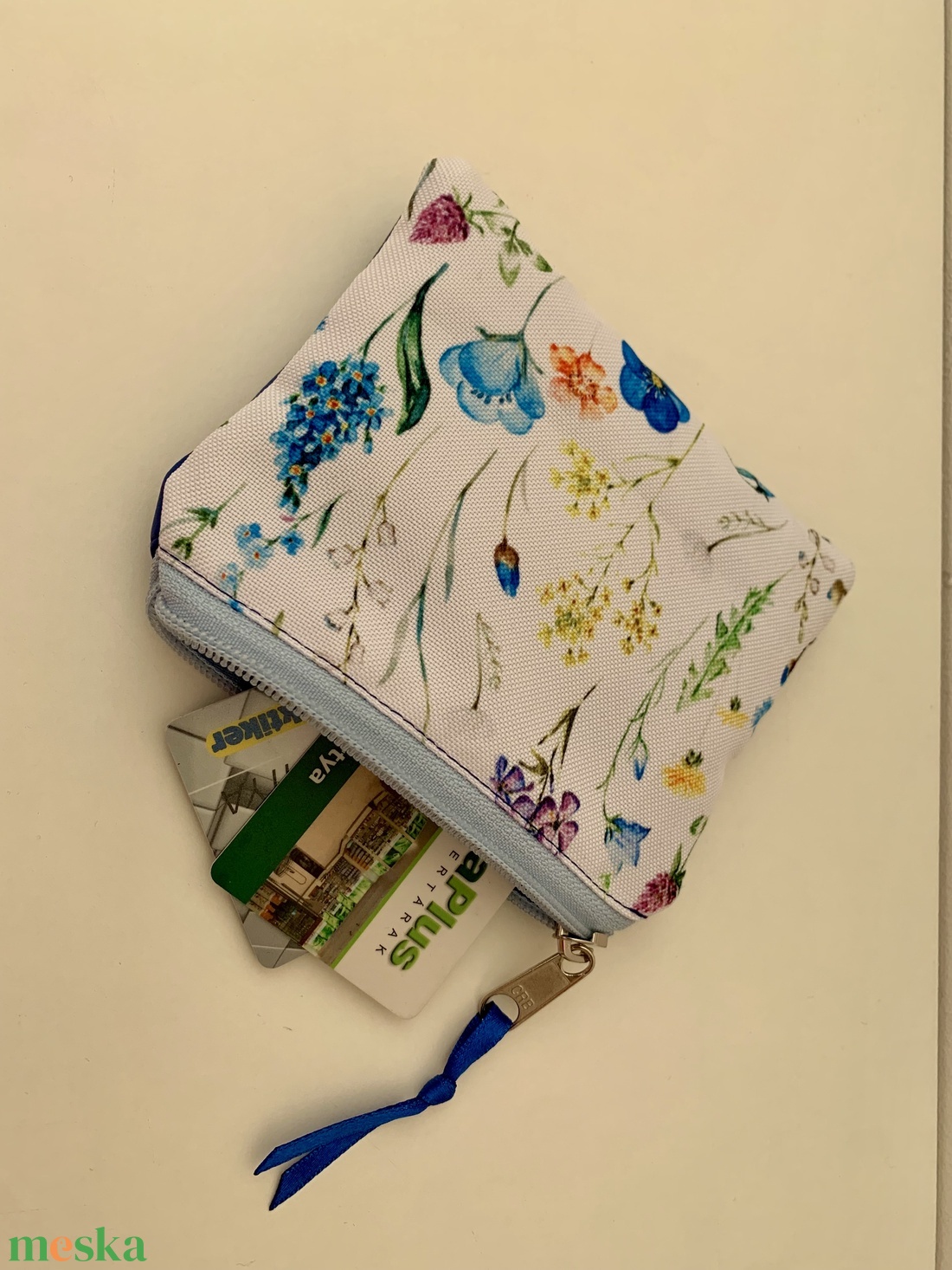 Kék-virág mintás kártyatartó, Neszesszer, Irattartó, Pipere tároló, Textil tároló - táska & tok - pénztárca & más tok - kártyatartó & irattartó - Meska.hu