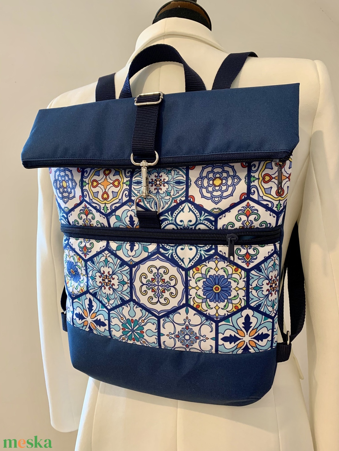 Rolltop Portugál csempe mintás-Vízálló-Hátizsák-Hátitáska  - táska & tok - hátizsák - roll top hátizsák - Meska.hu
