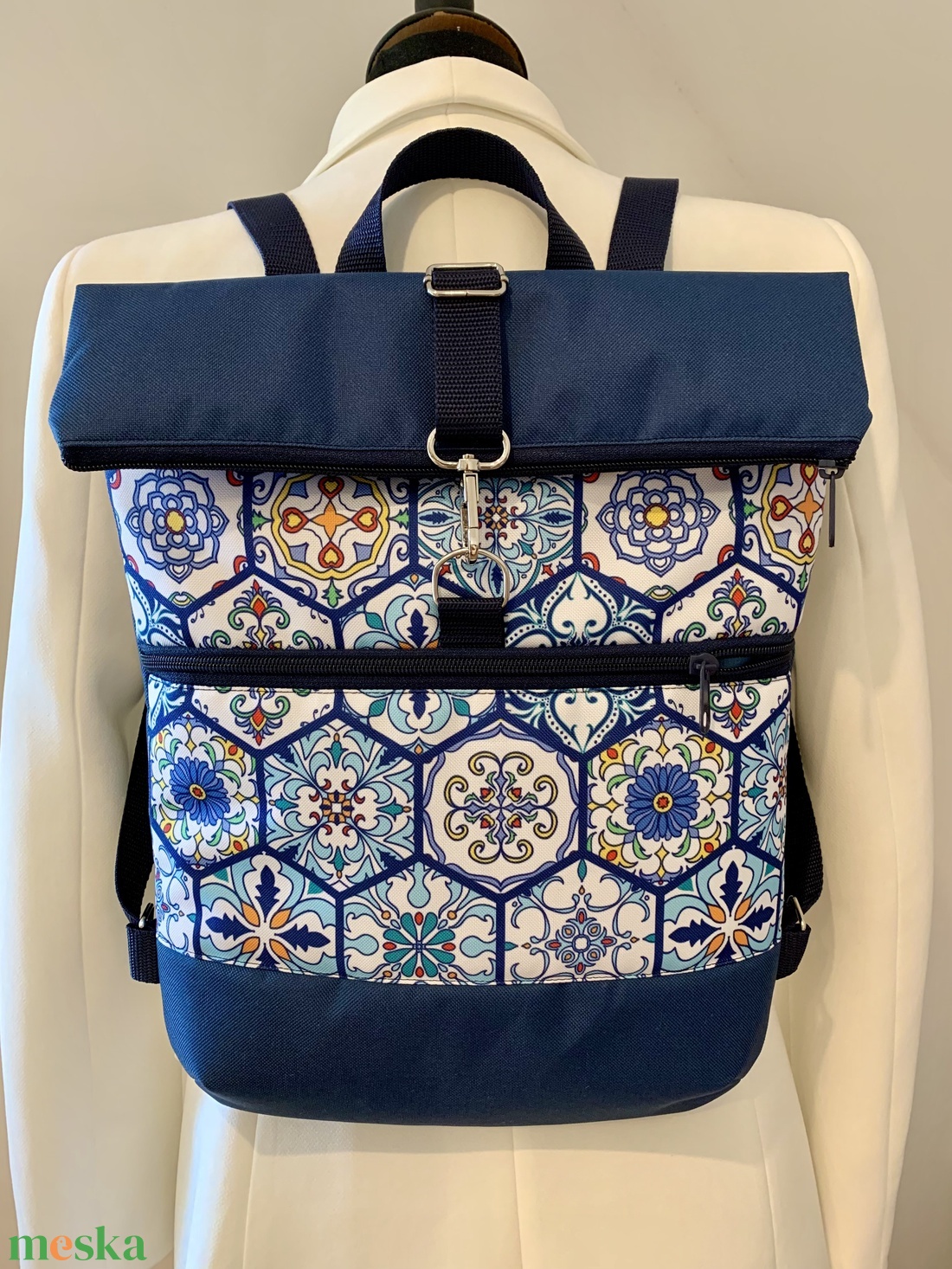 Rolltop Portugál csempe mintás-Vízálló-Hátizsák-Hátitáska  - táska & tok - hátizsák - roll top hátizsák - Meska.hu