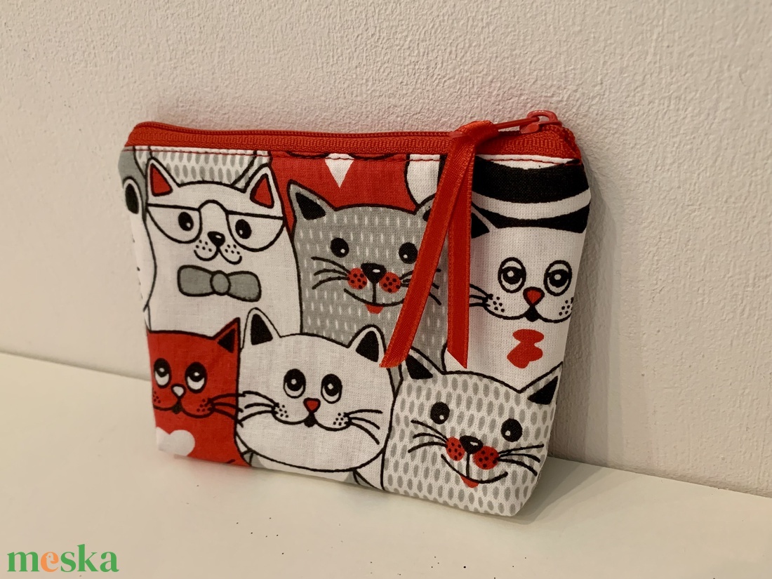Macska mintás kártyatartó, Neszesszer, Irattartó, Pipere tároló, Textil tároló - táska & tok - pénztárca & más tok - kártyatartó & irattartó - Meska.hu