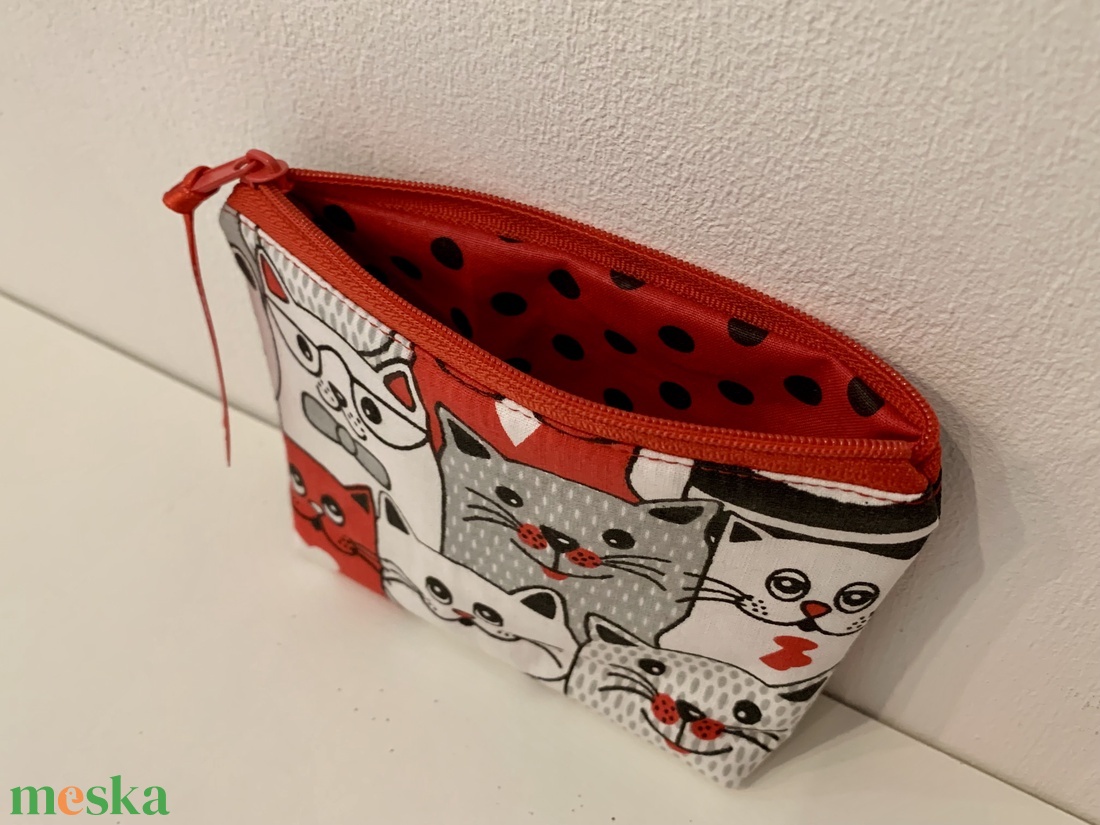 Macska mintás kártyatartó, Neszesszer, Irattartó, Pipere tároló, Textil tároló - táska & tok - pénztárca & más tok - kártyatartó & irattartó - Meska.hu
