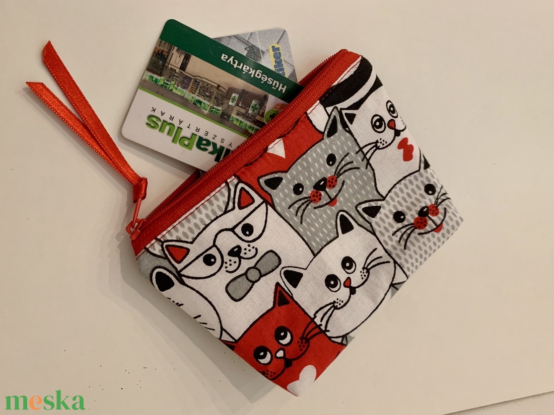 Macska mintás kártyatartó, Neszesszer, Irattartó, Pipere tároló, Textil tároló - táska & tok - pénztárca & más tok - kártyatartó & irattartó - Meska.hu