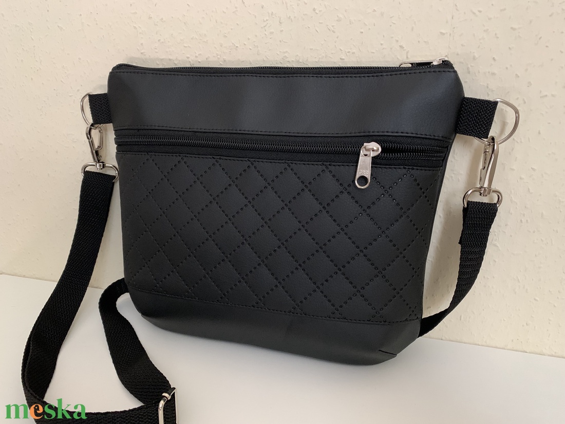 Elegáns fekete textilbőr crossbody / válltáska/ keresztpántos táska/ oldaltáska - táska & tok - kézitáska & válltáska - vállon átvethető táska - Meska.hu