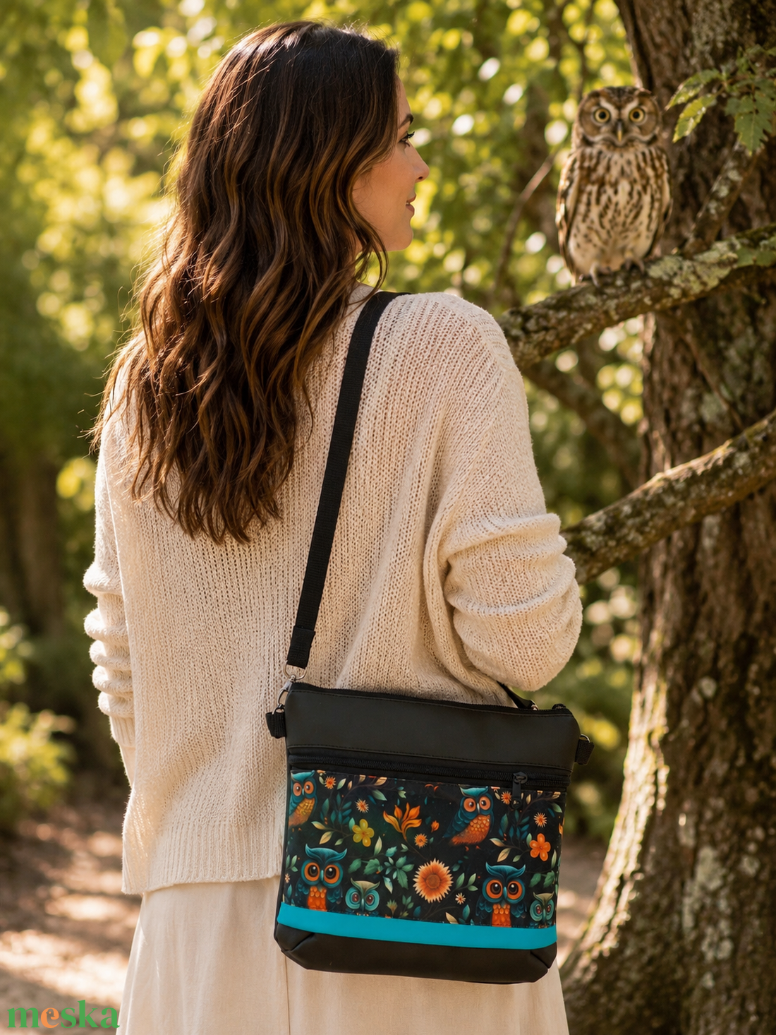 Vállon átvethető női táska-crossbody-Cuki baglyok mintás - táska & tok - kézitáska & válltáska - vállon átvethető táska - Meska.hu