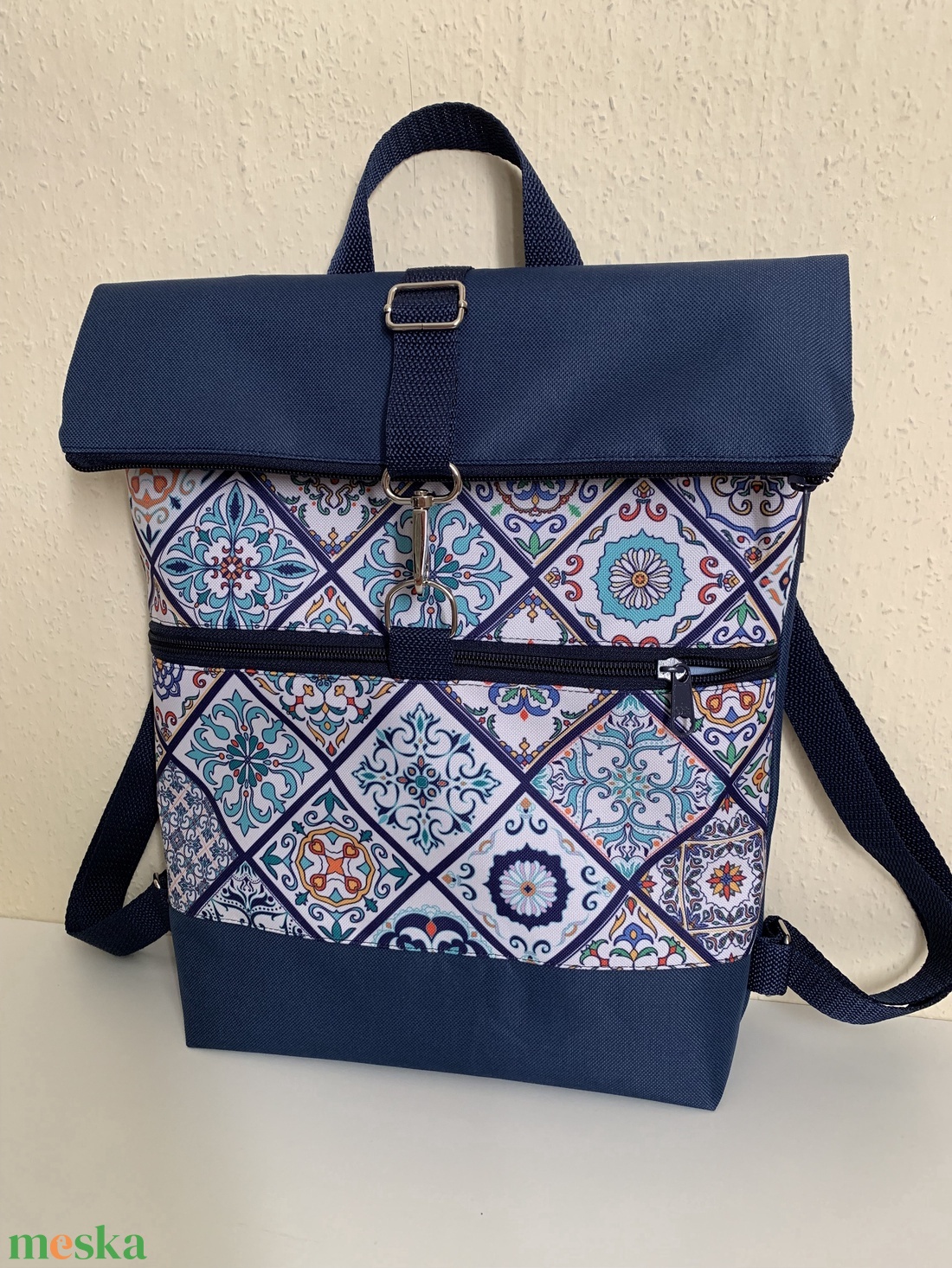 Rolltop Portugál csempe mintás-Vízálló-Hátizsák-Hátitáska  - táska & tok - hátizsák - roll top hátizsák - Meska.hu