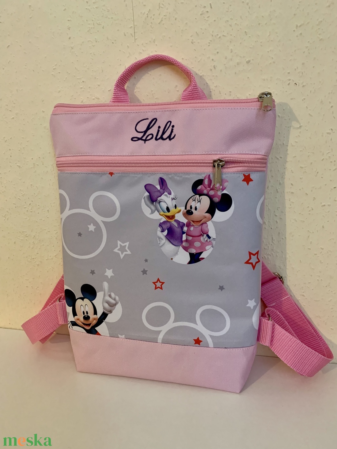 Ovis hátizsák név hímzéssel-Mickey egér és Donald kacsa mintás-Baba-Mama - játék & sport - ovis felszerelés - ovis hátizsák - Meska.hu