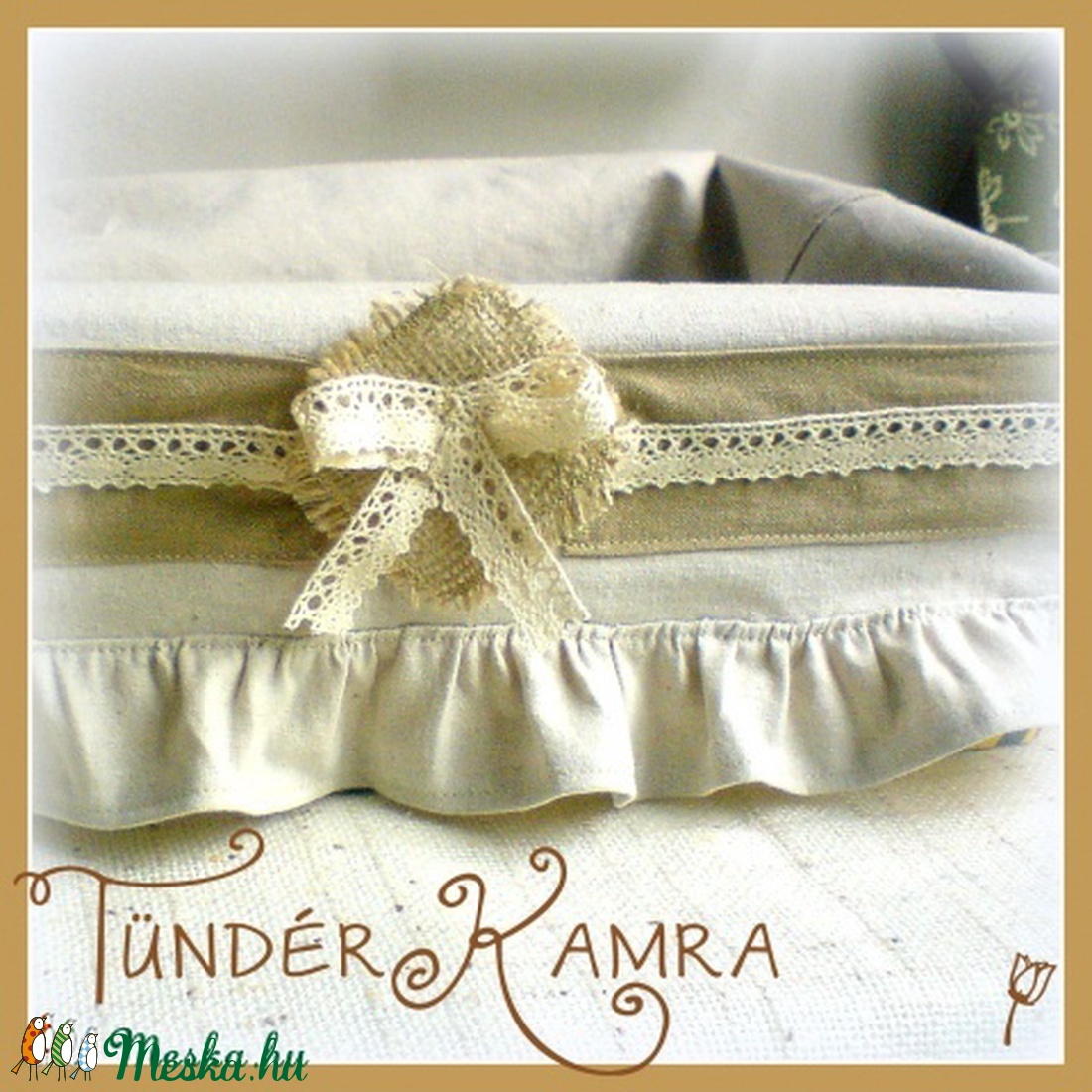 Bicikli kosár bélés, romantikus vintage hangulatban, csipkés kitűzővel -  - Meska.hu