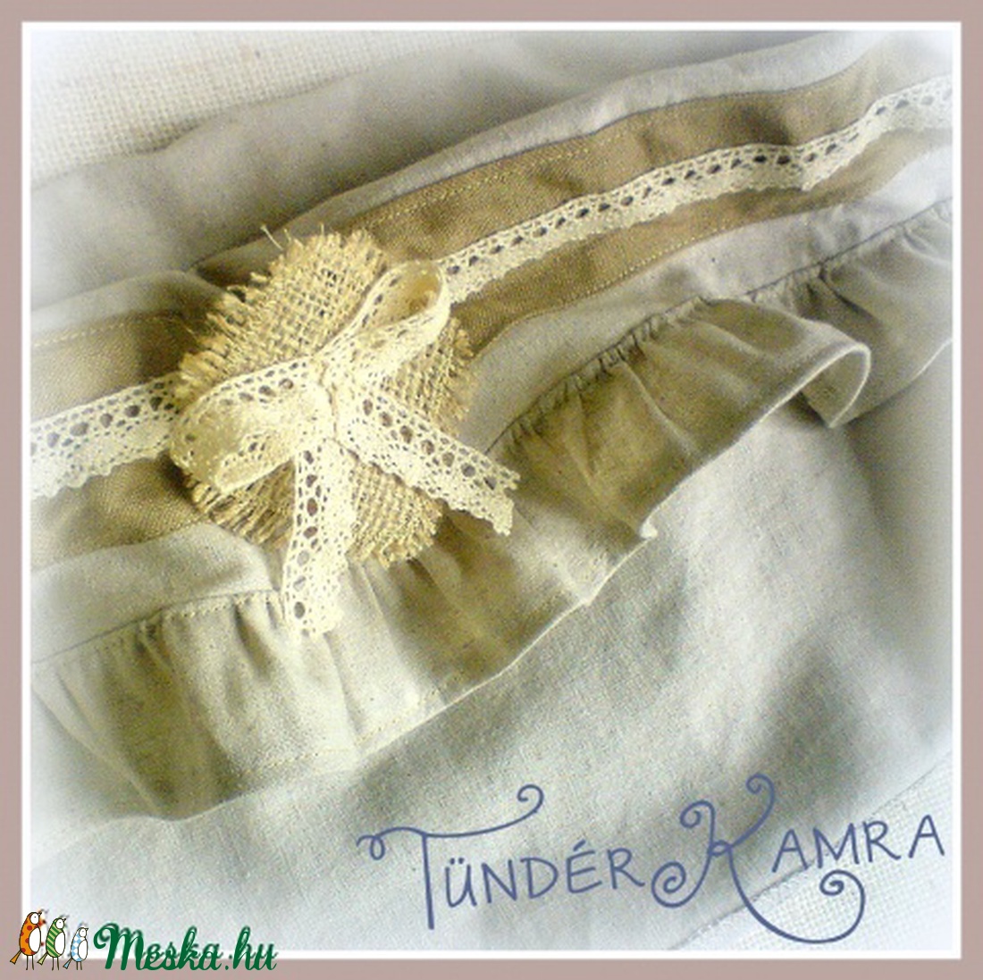 Bicikli kosár bélés, romantikus vintage hangulatban, csipkés kitűzővel -  - Meska.hu