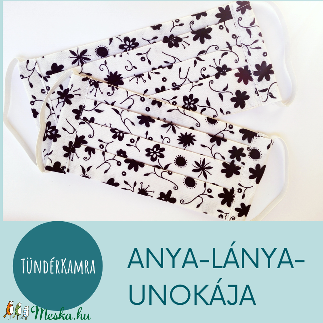 Anya-lánya szájmaszk arcmaszk - sötétkék virágos -  - Meska.hu