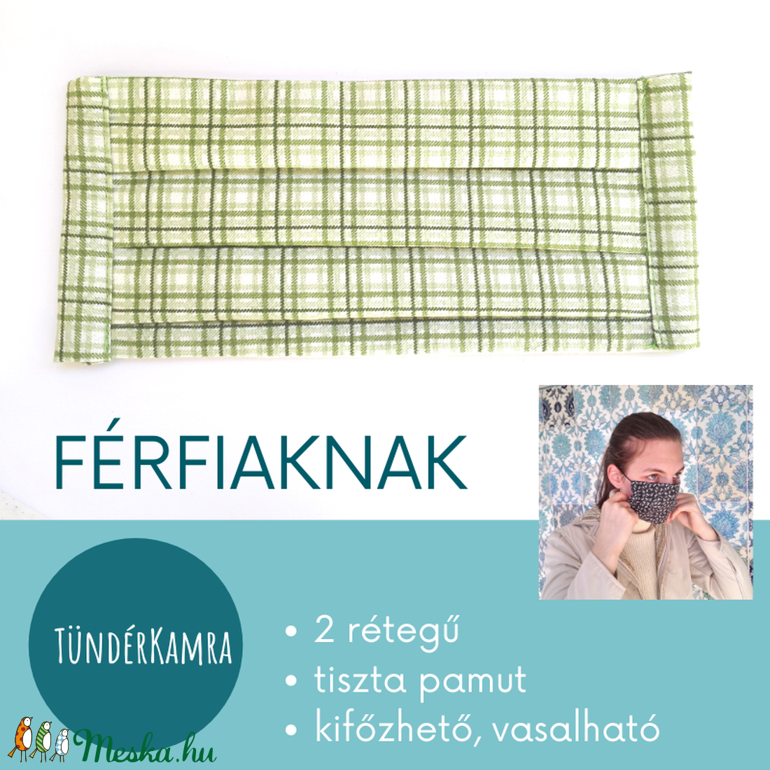 Kockás zöld - arcmaszk mosható vasalható száj maszk - férfi & uniszex - férfi & uniszex - Meska.hu