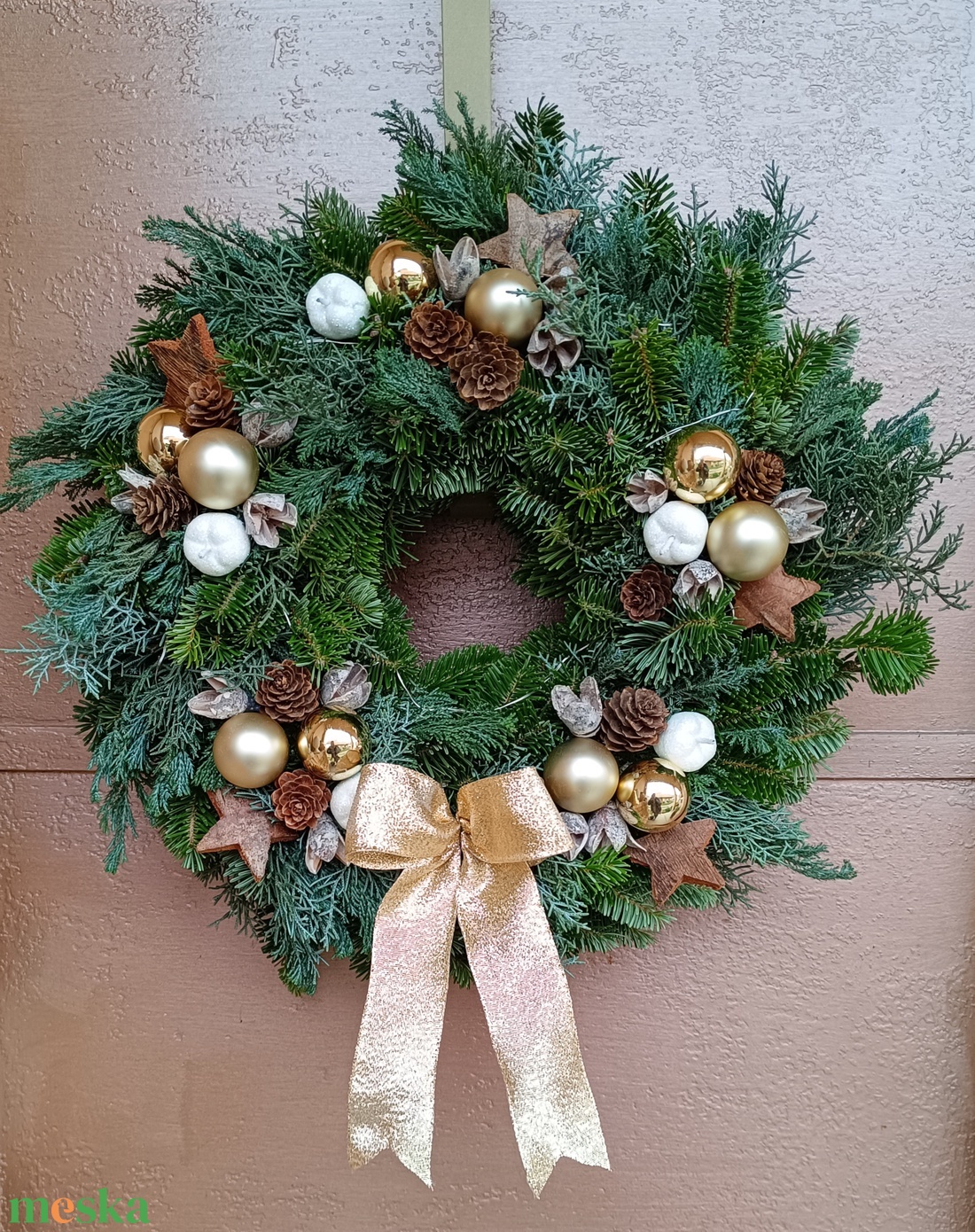 Élőfenyős kopogtató, led világítással - karácsony - adventi díszek - adventi ajtódísz - Meska.hu