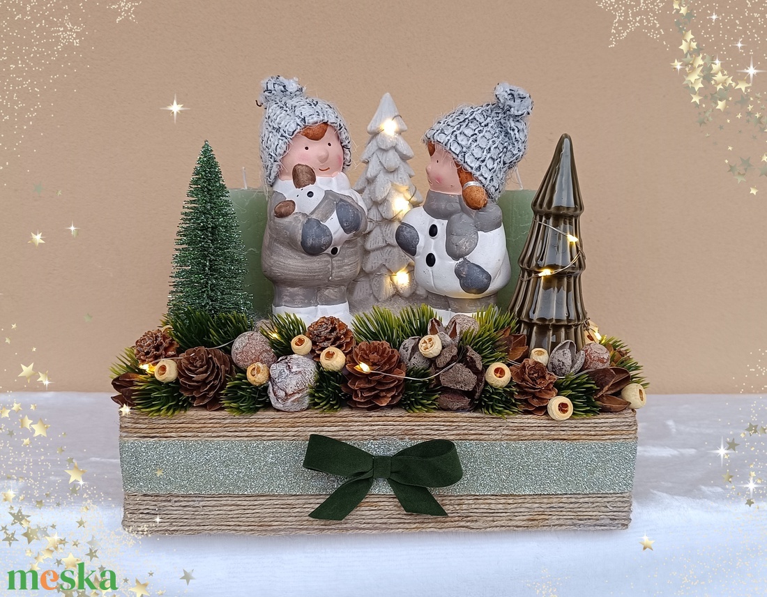 Adventi asztaldísz led világítással - karácsony - adventi díszek - adventi asztaldísz - Meska.hu