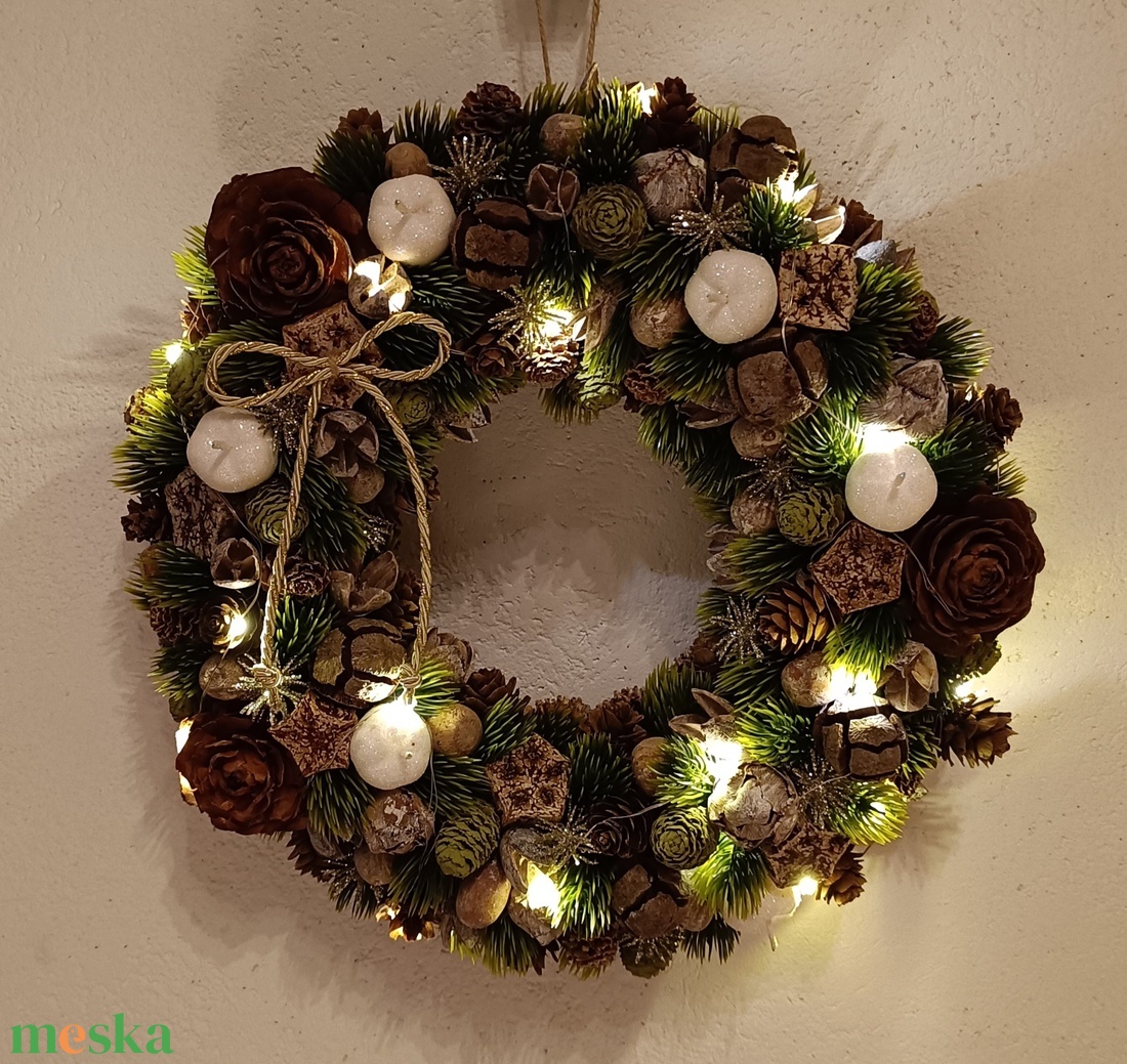 Karácsonyi kopogtató led világítással - karácsony - adventi díszek - adventi ajtódísz - Meska.hu