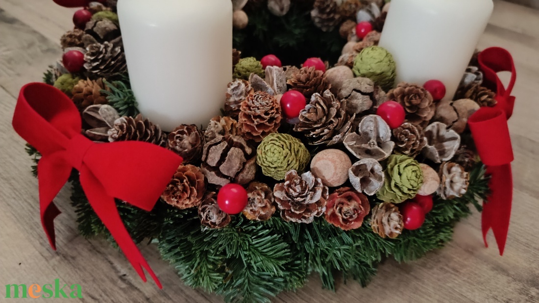 Adventi koszorú fehér színű gyertyákkal - karácsony - adventi díszek - adventi koszorú - Meska.hu