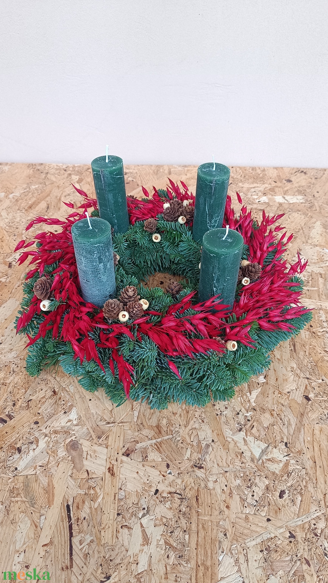 Adventi koszorú zöld színű gyertyákkal - karácsony - adventi díszek - adventi koszorú - Meska.hu