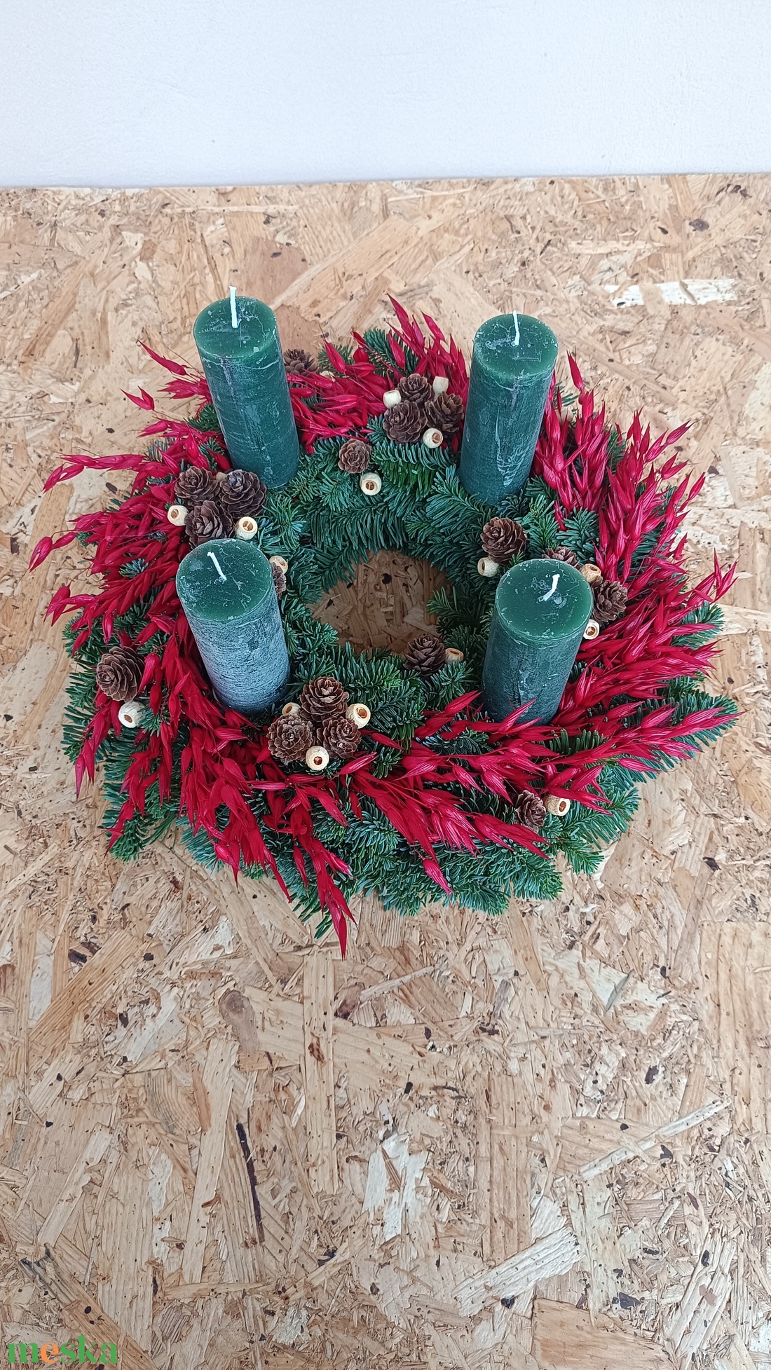 Adventi koszorú zöld színű gyertyákkal - karácsony - adventi díszek - adventi koszorú - Meska.hu