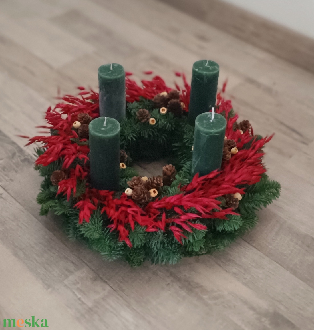Adventi koszorú zöld színű gyertyákkal - karácsony - adventi díszek - adventi koszorú - Meska.hu