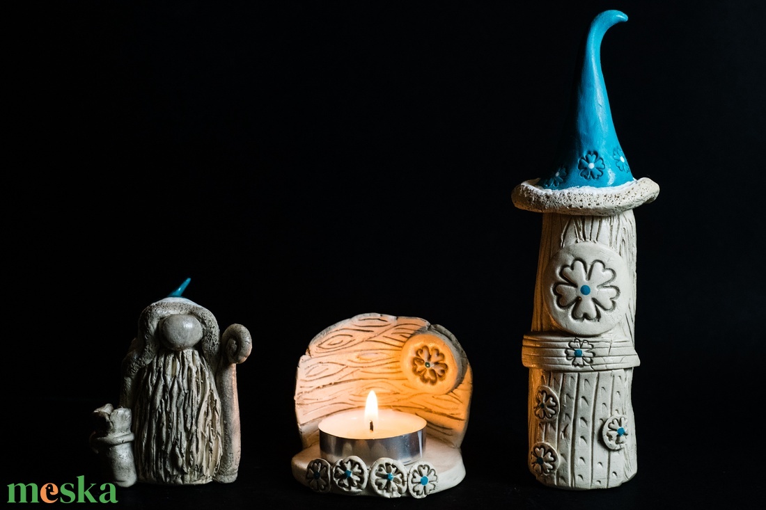 Karácsonyi mécsestartó türkiz készlet - karácsony - karácsonyi lakásdekoráció - karácsonyi falu, házikó - Meska.hu