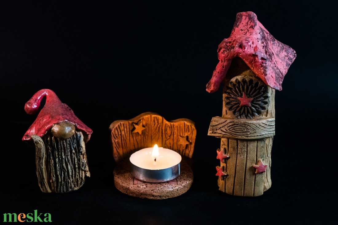 Karácsonyi mécsestartó piros készlet - karácsony - karácsonyi lakásdekoráció - ünnepi asztaldekoráció - Meska.hu