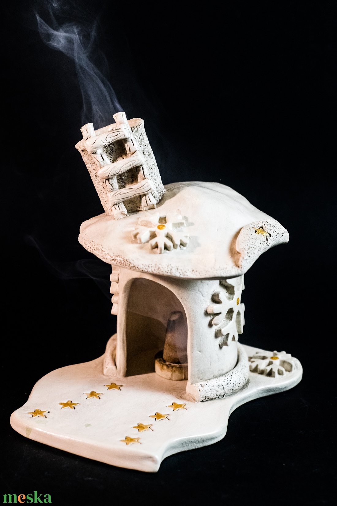 Kerámia füstölő házikó arany - karácsony - karácsonyi lakásdekoráció - ünnepi asztaldekoráció - Meska.hu