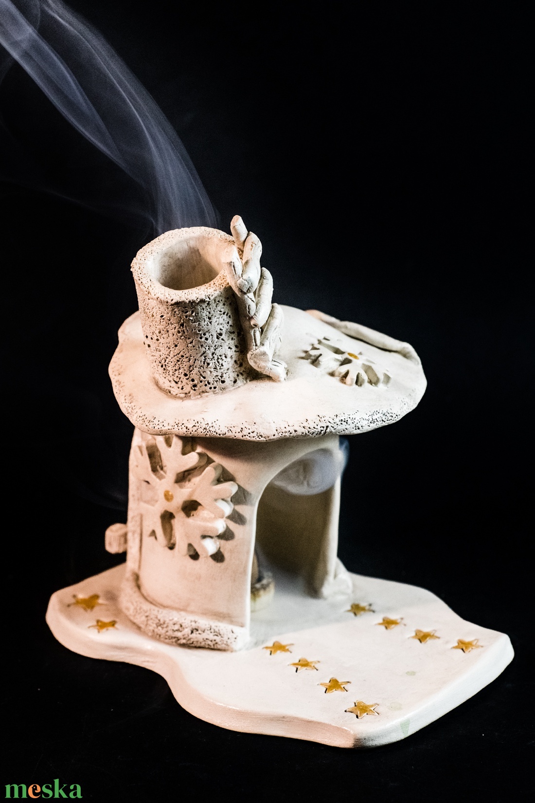 Kerámia füstölő házikó arany - karácsony - karácsonyi lakásdekoráció - ünnepi asztaldekoráció - Meska.hu