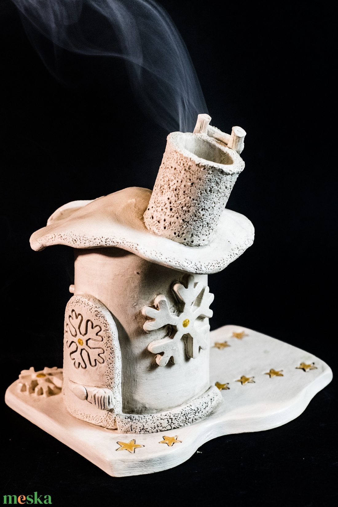 Kerámia füstölő házikó arany - karácsony - karácsonyi lakásdekoráció - ünnepi asztaldekoráció - Meska.hu