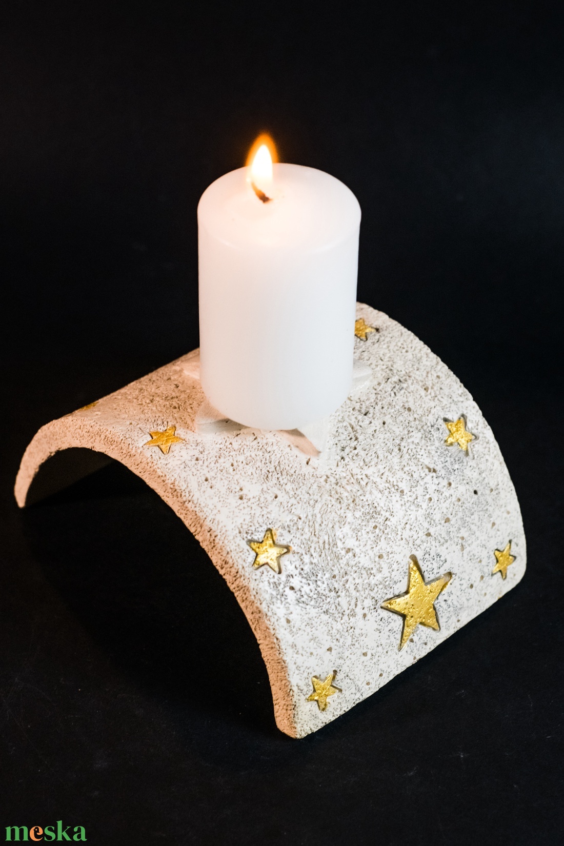 Kerámia gyertyatartó arany csillag - karácsony - karácsonyi lakásdekoráció - ünnepi asztaldekoráció - Meska.hu