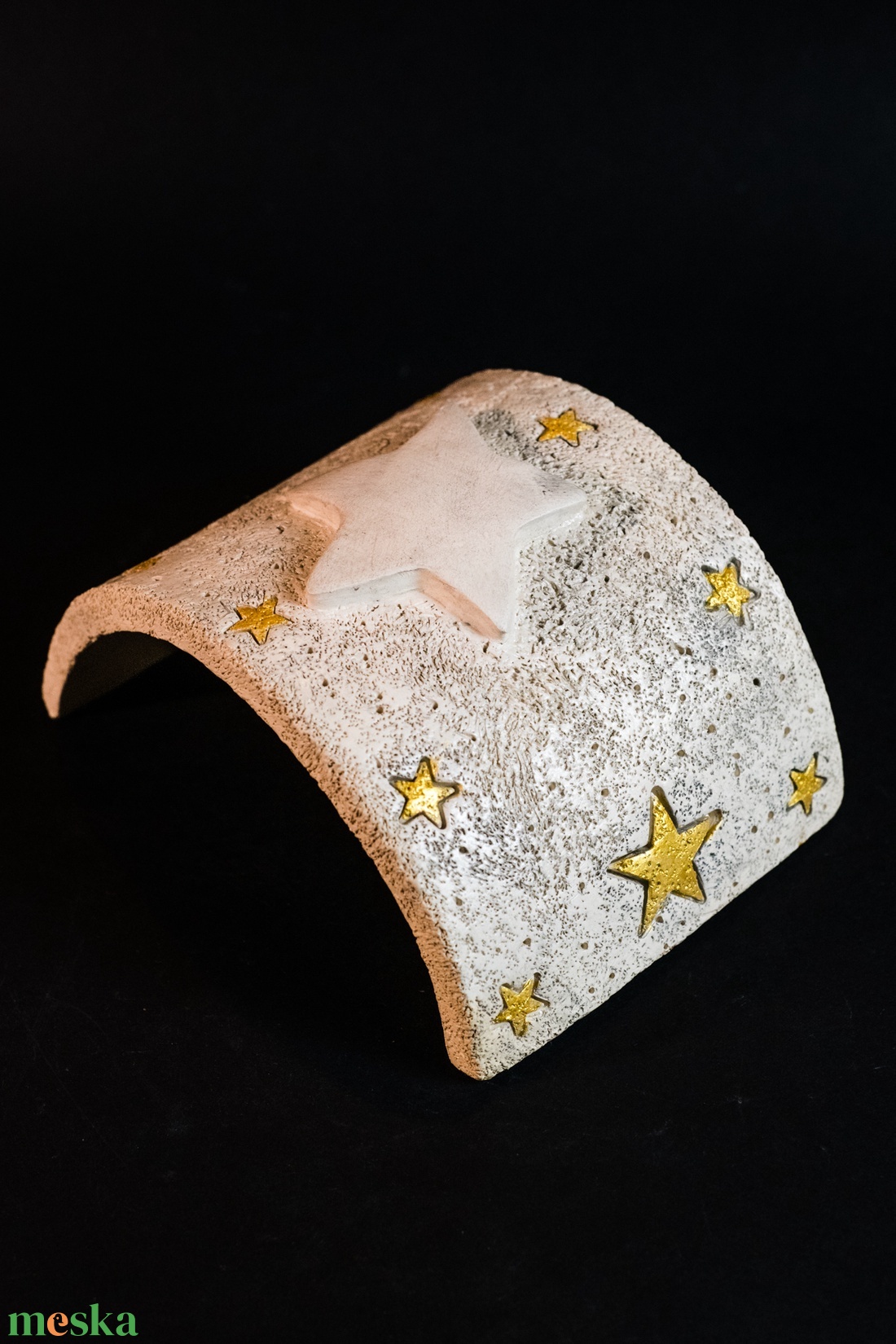 Kerámia gyertyatartó arany csillag - karácsony - karácsonyi lakásdekoráció - ünnepi asztaldekoráció - Meska.hu