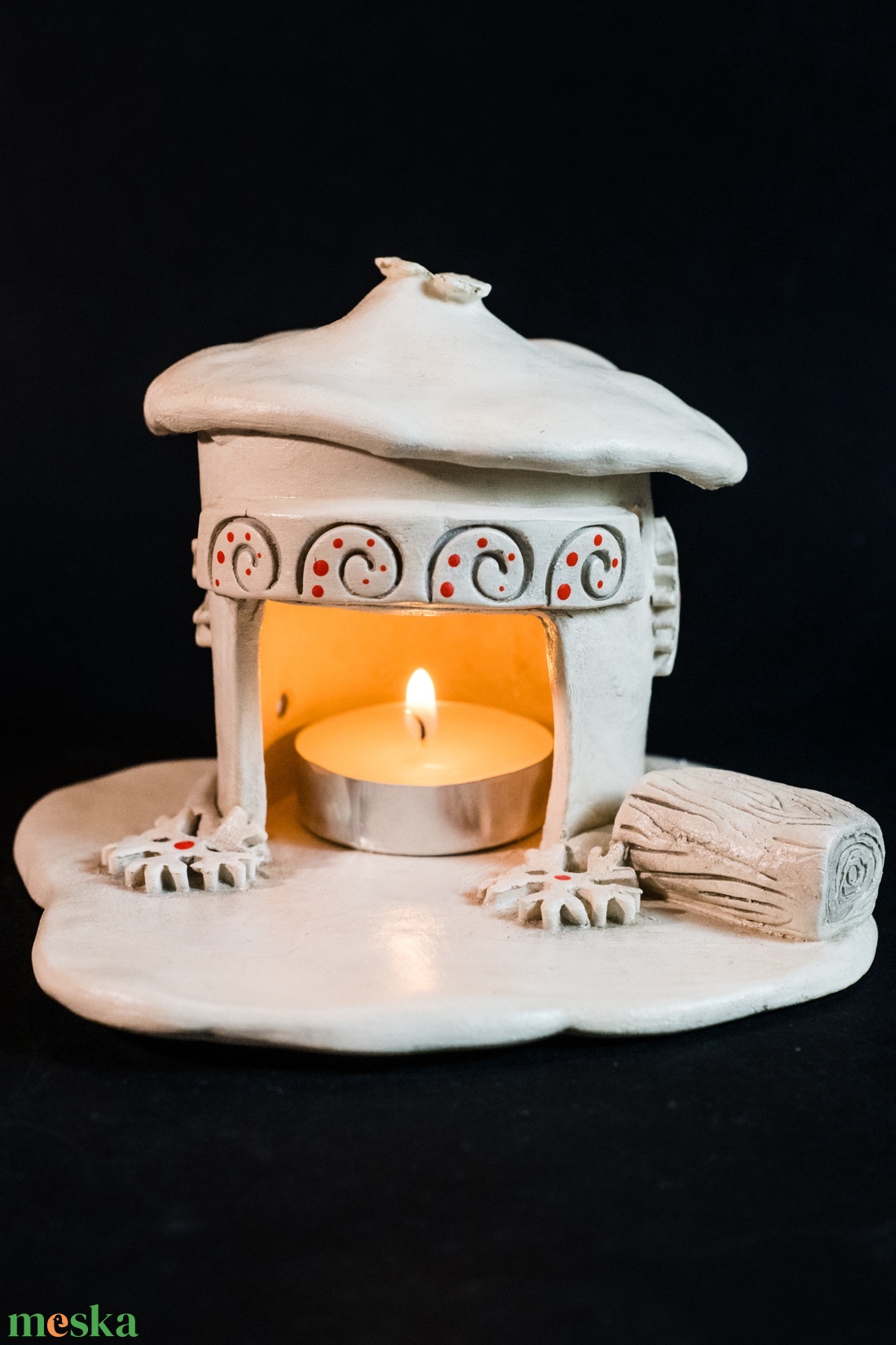 Kerámia füstölő és mécsestartó piros - karácsony - karácsonyi lakásdekoráció - ünnepi asztaldekoráció - Meska.hu