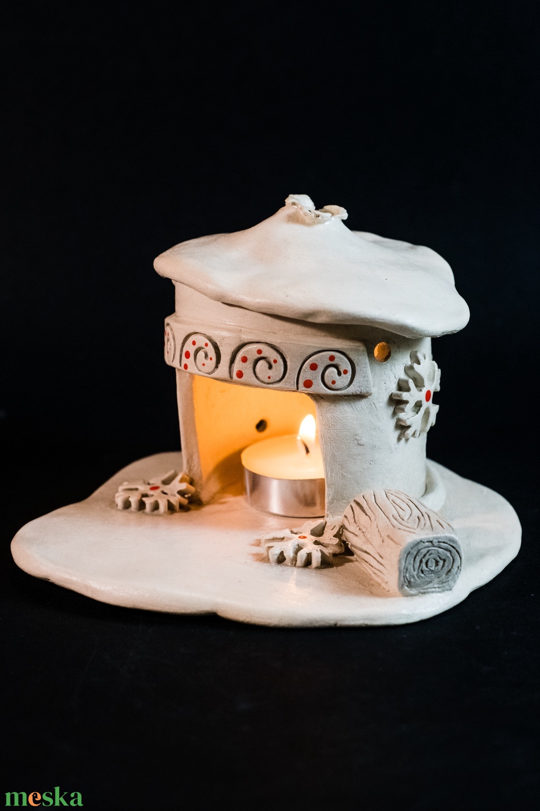 Kerámia füstölő és mécsestartó piros - karácsony - karácsonyi lakásdekoráció - ünnepi asztaldekoráció - Meska.hu
