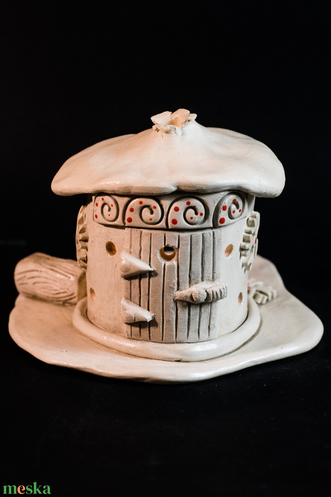 Kerámia füstölő és mécsestartó piros - karácsony - karácsonyi lakásdekoráció - ünnepi asztaldekoráció - Meska.hu