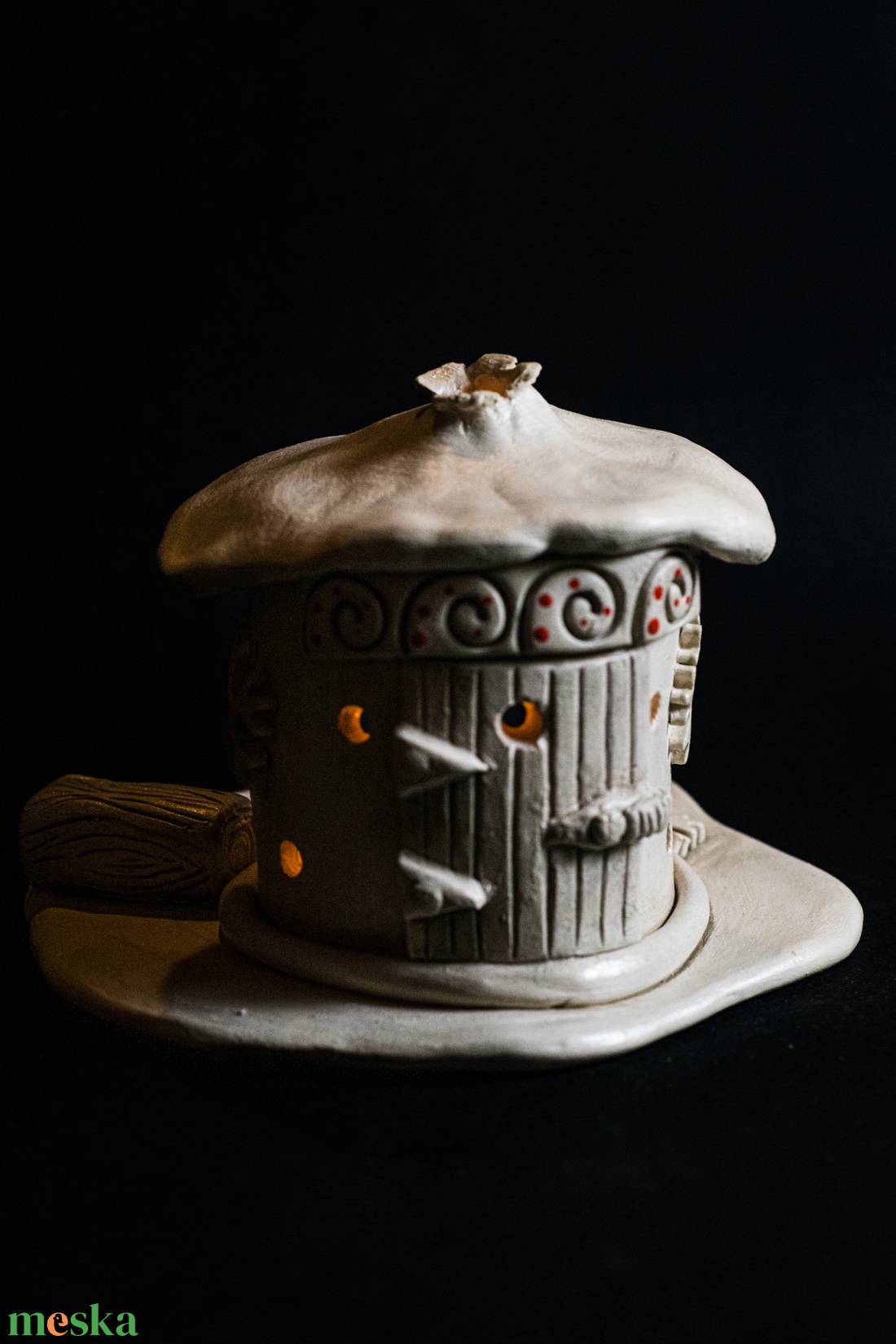 Kerámia füstölő és mécsestartó piros - karácsony - karácsonyi lakásdekoráció - ünnepi asztaldekoráció - Meska.hu