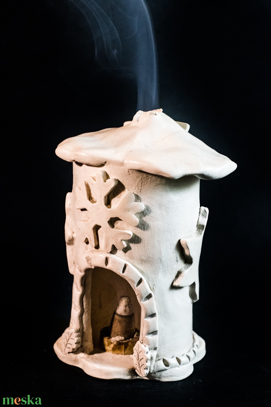 Kerámia füstölő fehér - karácsony - karácsonyi lakásdekoráció - ünnepi asztaldekoráció - Meska.hu